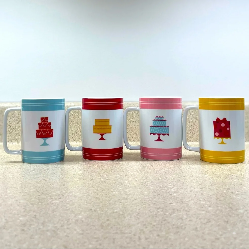 Cake Boss Serveware 4-Piece Porcelain Mug Set, "Mini Cakes" Pattern - Picture 2 of 4